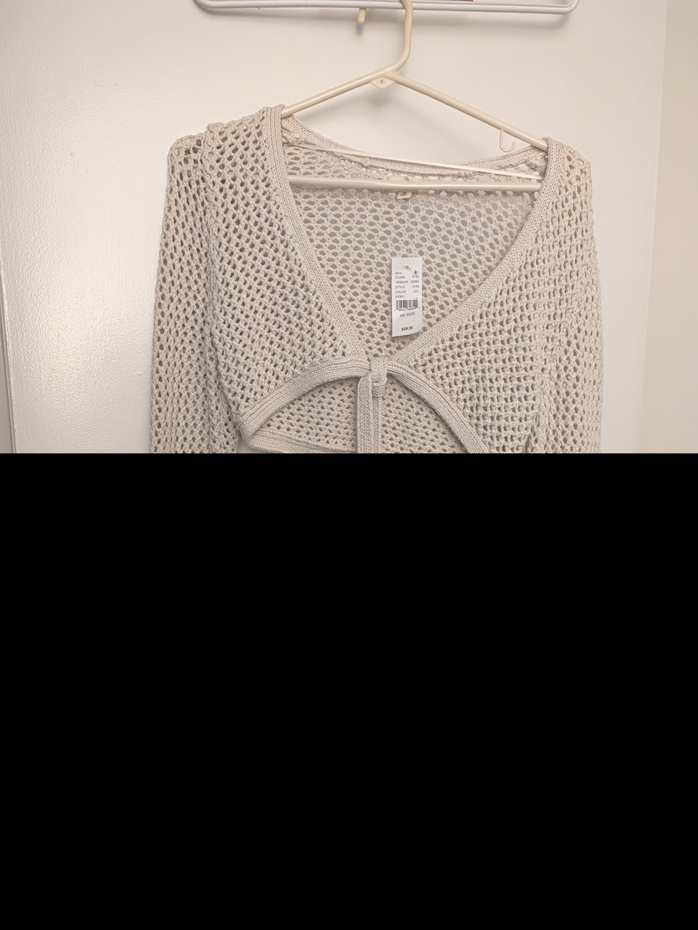 La Hearts Cream Open-Knit V-Neck Tie-Front Sweater Top